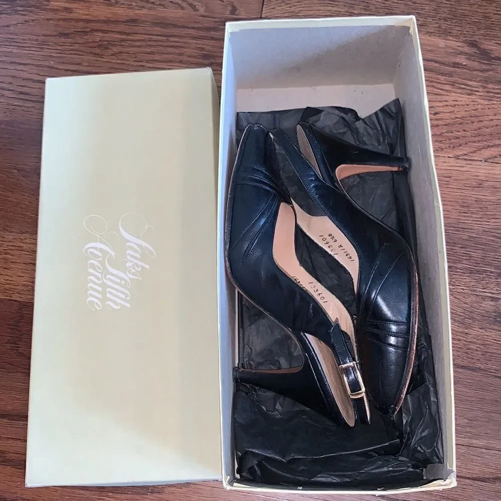 Vtg 70s‎ Saks Fifth Avenue black leather heels